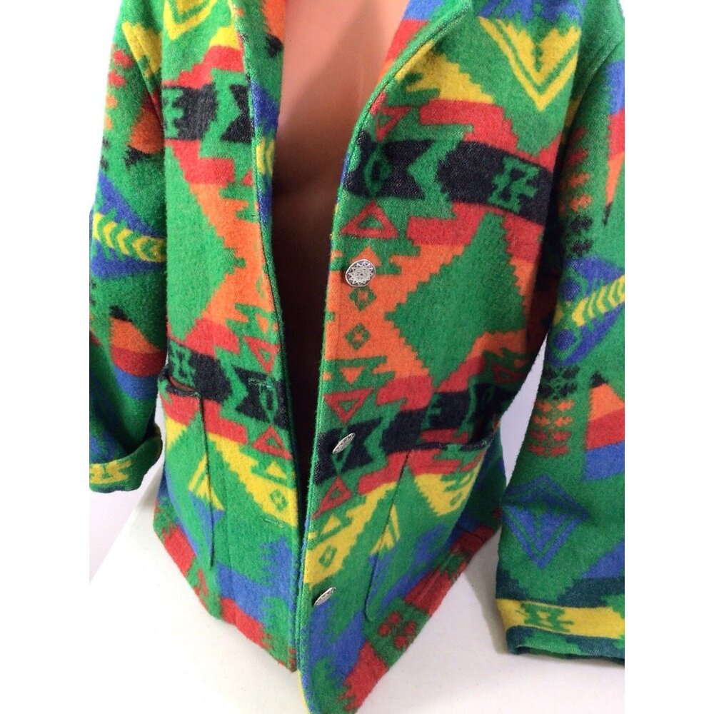 Chico's Multicolor Geometric Wool-Blend Pea Coat in Green - Picture 7 of 7